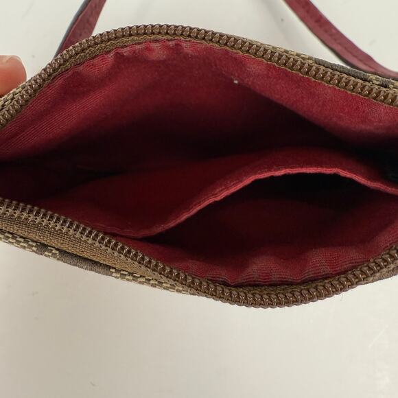Coach Small Wristlet Signature Logo Tan Red Canvas Wrist Wallet Zipper - Picture 8 of 8